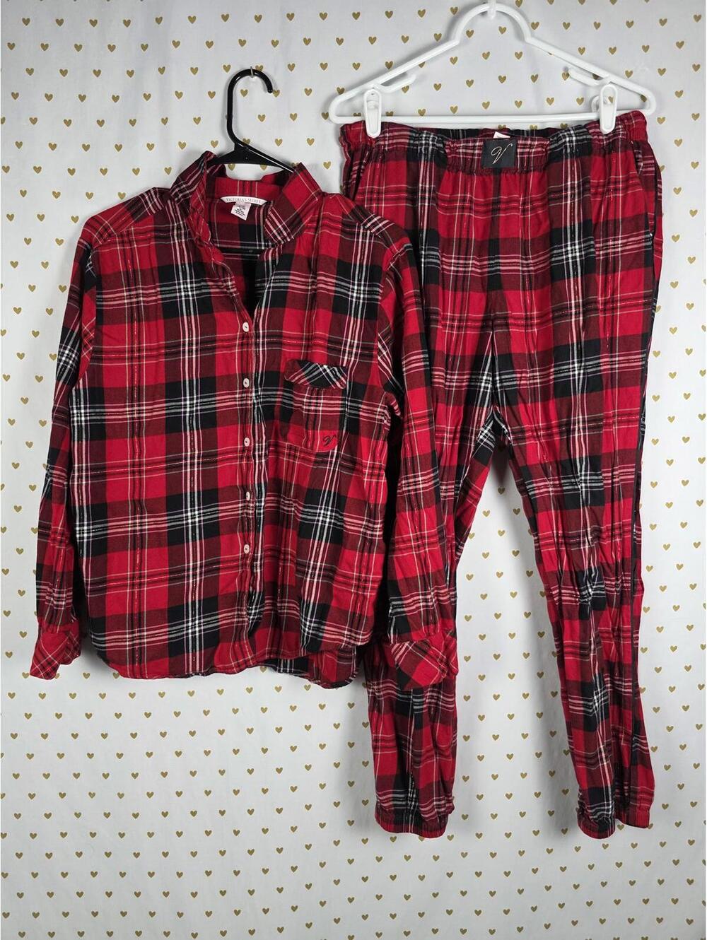 Victorias Secret PLAID Sleep Pajama Set Pants Button down Top Sleep 2pc  MEDIUM